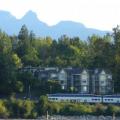 View across to Maple Ridge from Derby Reach 
That is the West Coast Express commuter train.  Lots of trains passing along.